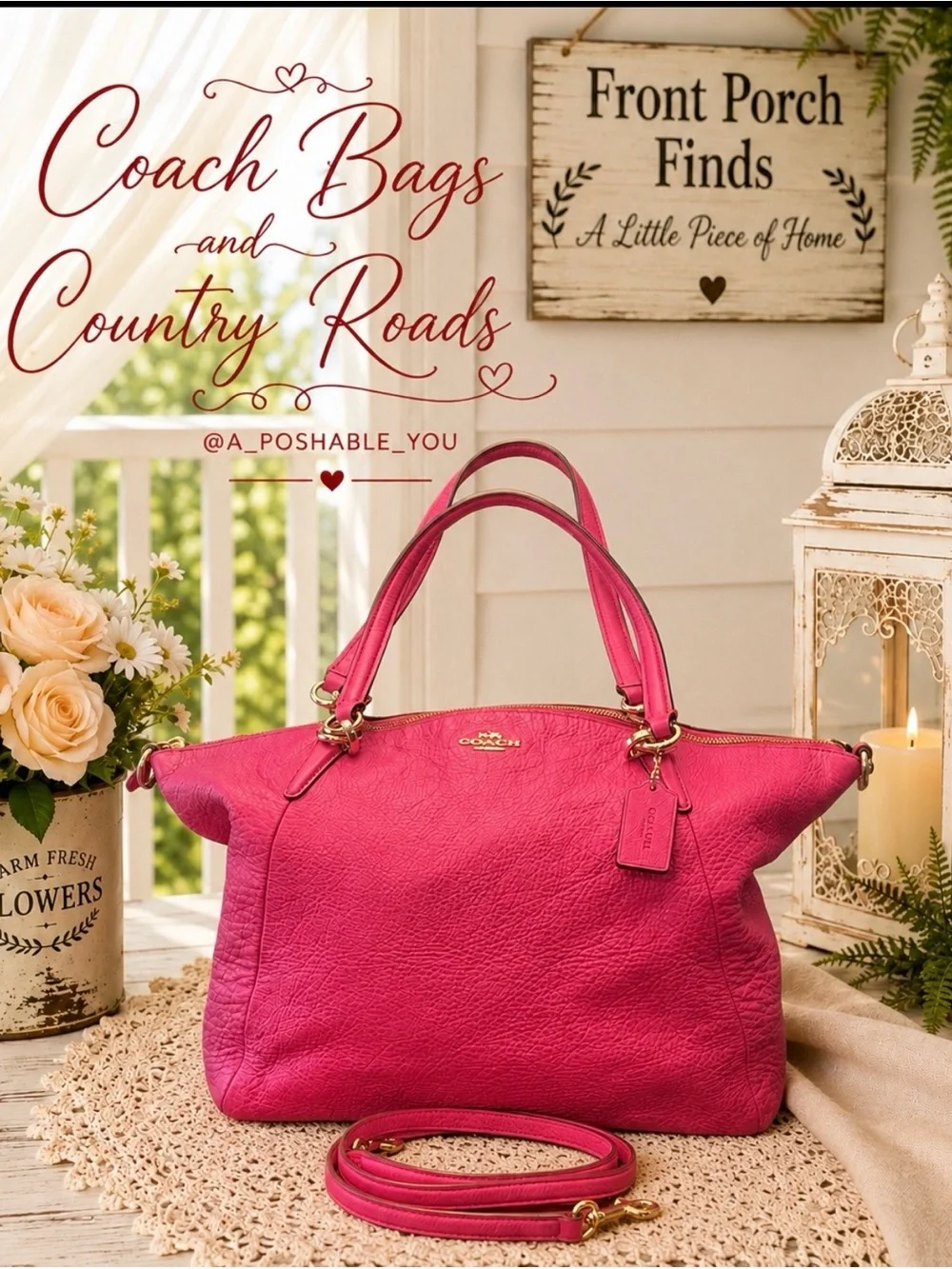 Coach Bright Fuchsia Pebbled Leather Shoulder Tote